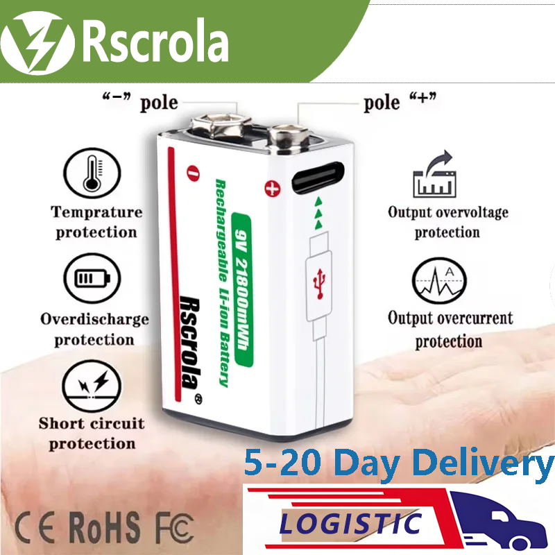 Smoke Detector Interconnected - Batterie rechargeable au lithium-ion Rscrola 9V